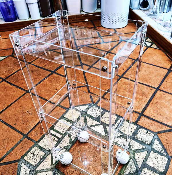 carrello mobile a giorno plexiglass con ruote